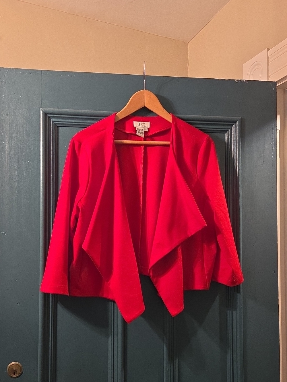 Jules & Leopold Red Draped Open-Front Women's Sweater Jacket